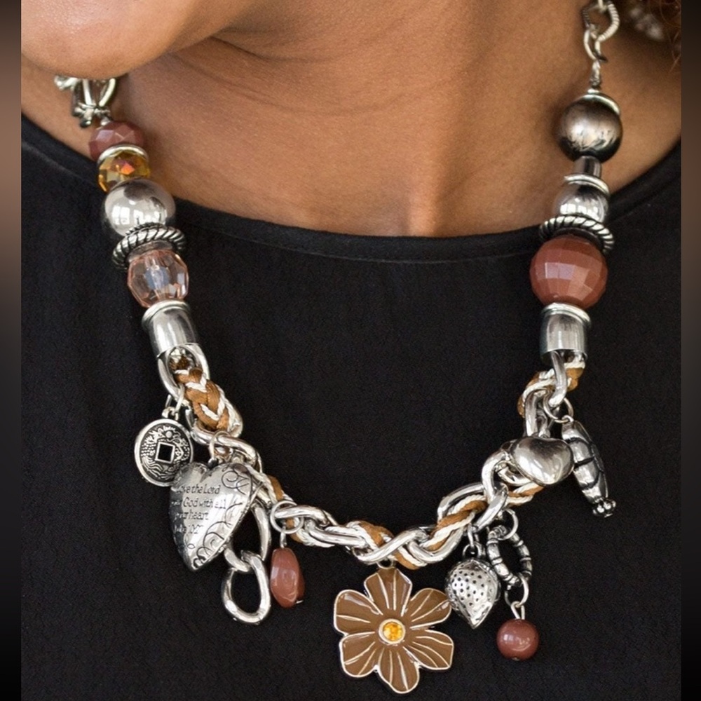 Handcrafted Brown Flower Charm Necklace - Women Jewelry
